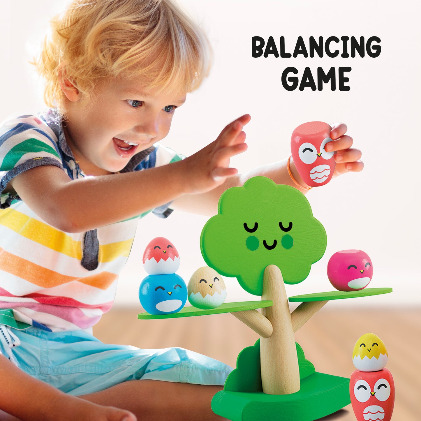 Montessori baby Wood Happy Birds Balancing game