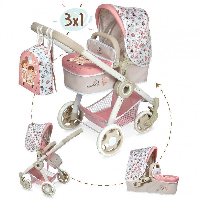 Sweet passeggino per bambole reborn 3in1 con zaino 80548