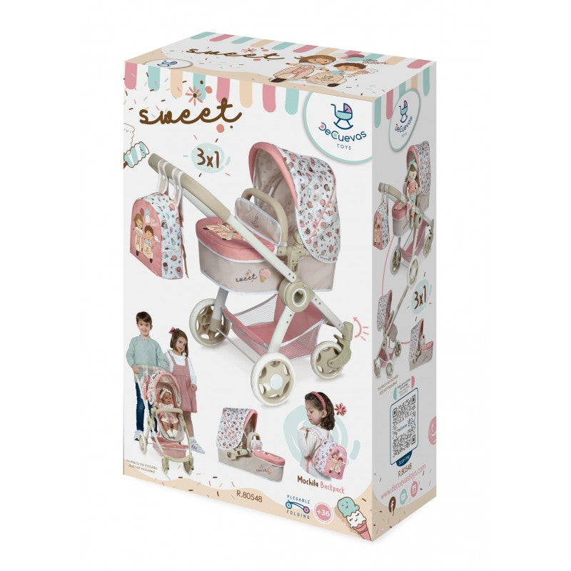 Sweet passeggino per bambole reborn 3in1 con zaino 80548