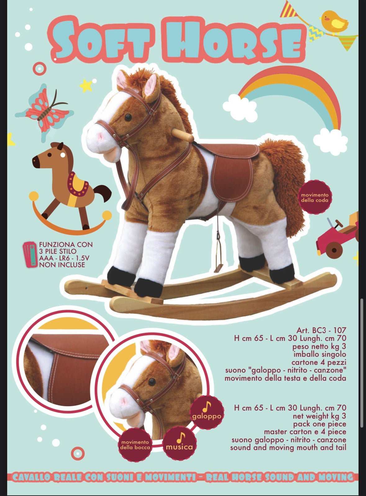 CAVALLINO A DONDOLO MARRONE CODA/CRINIERA SOFT - Locotoys