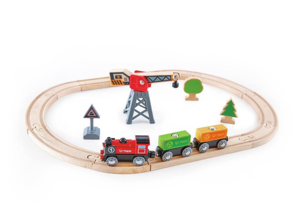 Pista con locomotiva a batteria e gru - Locotoys